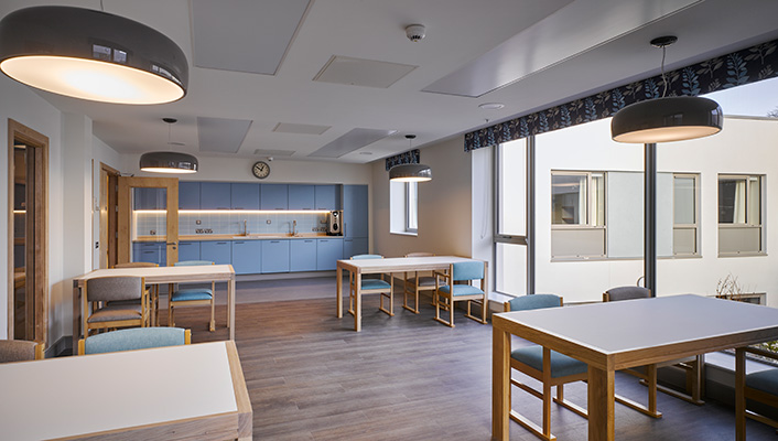 Kitchen area and seating in Maryfield Nursing Home by OCMA