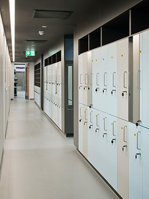 Corridor and lockers of the new Pharmacy St. Vincent’s Hospital designed by O'Connell Mahon Architects